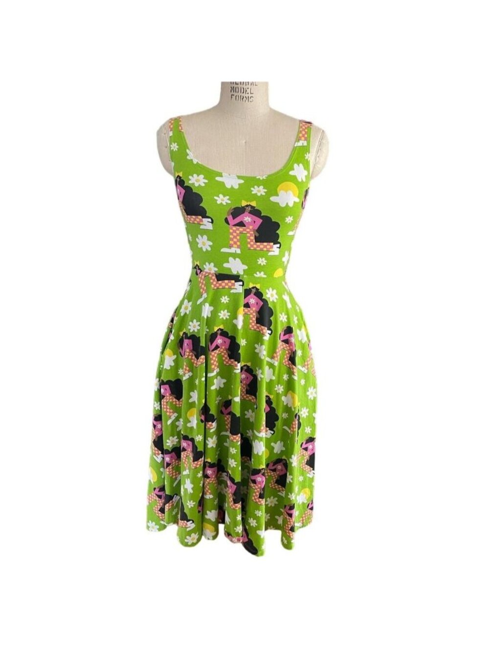Nooworks RETIRED PRINT Green Checkered Ladies Vacation Midi Dress Size Small
